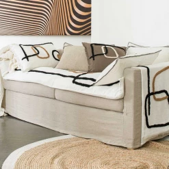 Harmony Quilt Cover in Linen and Embossed Cotton Tikri Ivory Harmony