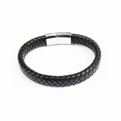 Bornisimo Moon Braided Brown Silver Leather Bracelet