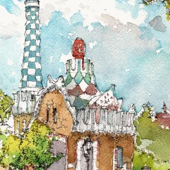 Bornisimo Parc Guell Barcelona Water Color Print