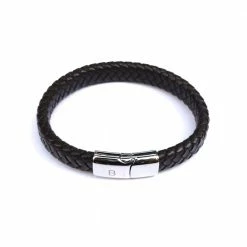 Bornisimo Moon Braided Brown Silver Leather Bracelet